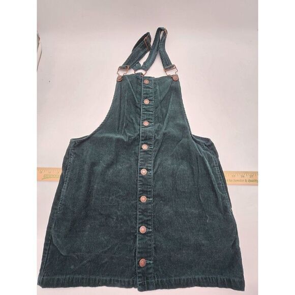 Dark Green Corduroy Button-Up Pinafore/ overall  Dress W Adjustable Straps - Picture 1 of 7